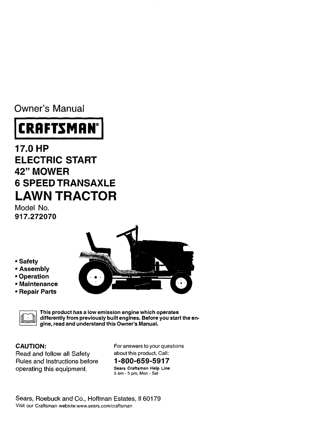 Craftsman 917.27207 owner manual Model No, •Safety =Assembly • Operation • Maintenance, •Repair Parts, Icrrftsmrn+I 