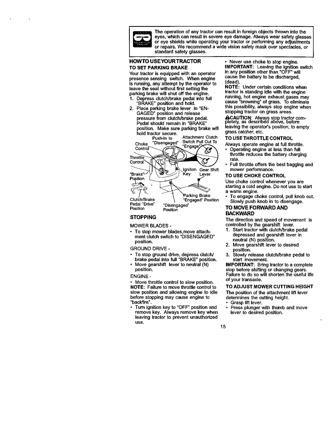 Craftsman 917.27223 owner manual Stopping 