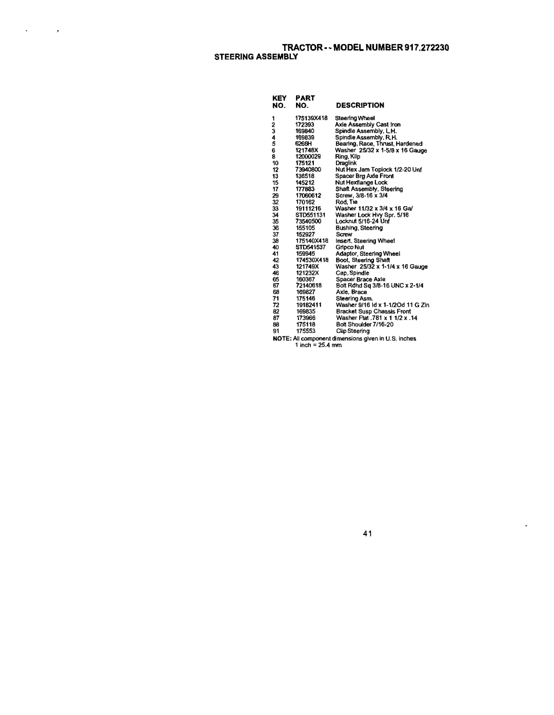 Craftsman owner manual TRACTOR- Model Number 917.272230 Steeringassembly 