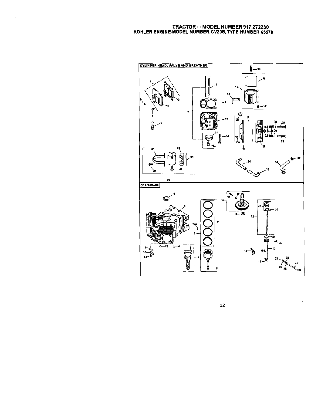 Craftsman 917.27223 owner manual Cylinder HEAD, Valve and Breather 