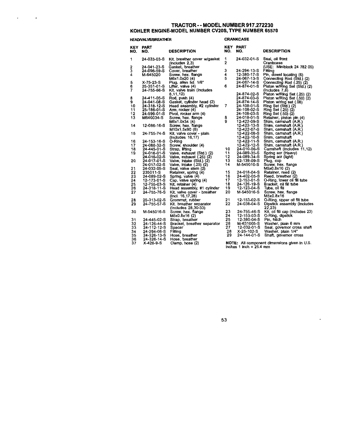 Craftsman 917.27223 owner manual HEADNALVE/BREA1HER KEY 