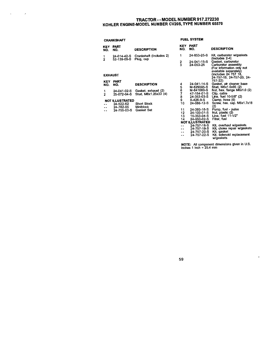 Craftsman 917.27223 owner manual S Gasket, exhaust 