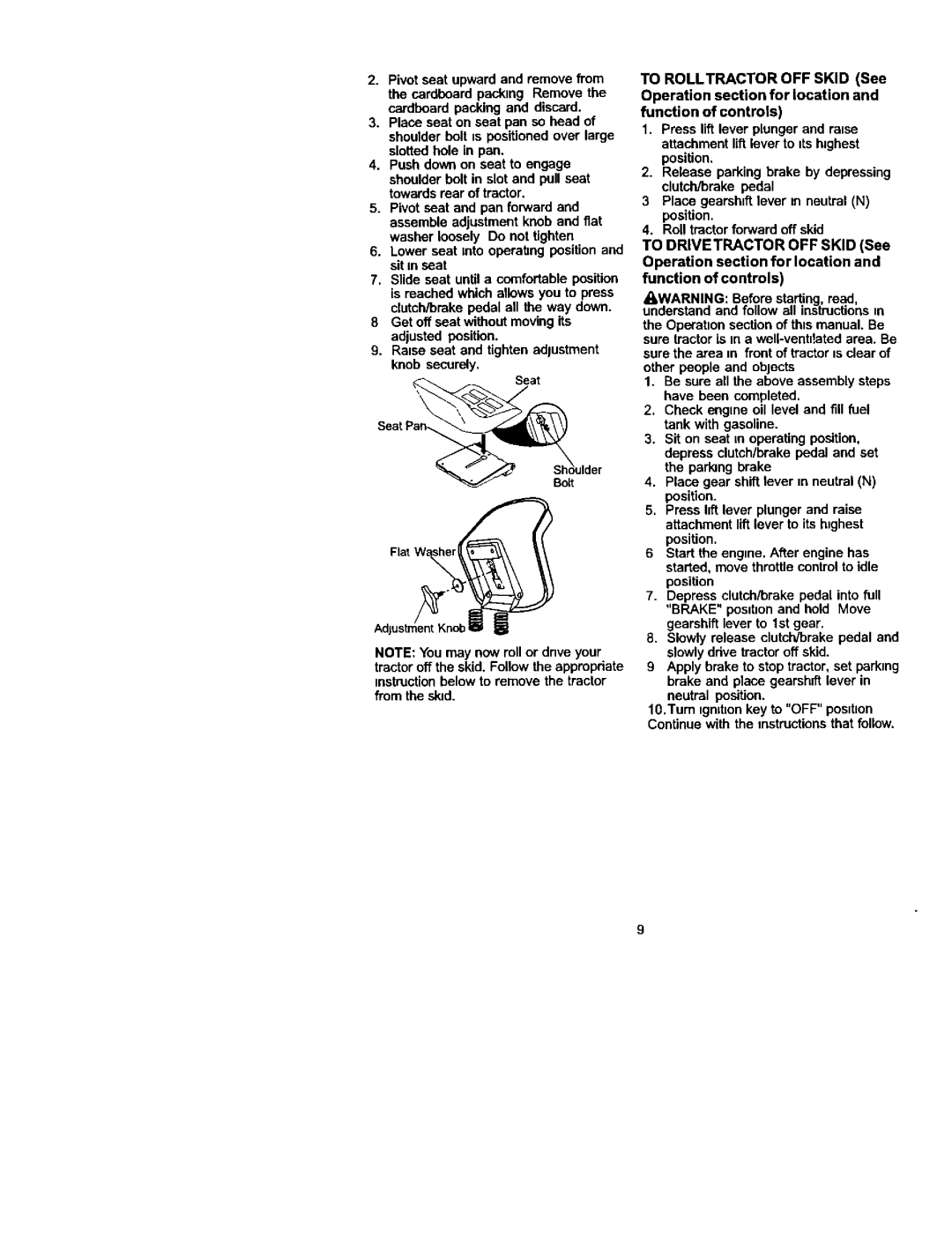 Craftsman 917.27223 owner manual Placeseatonseatpansoheadof, Position 