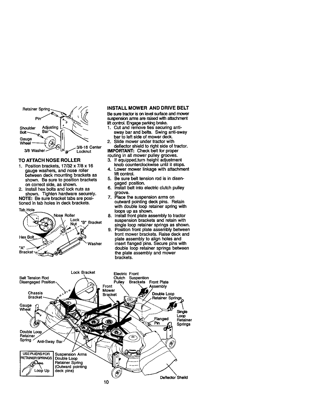 Craftsman 917.272233 owner manual Install hex bolts and look nuts as, TabHole Nose Roller Lock Nut B Bracket 