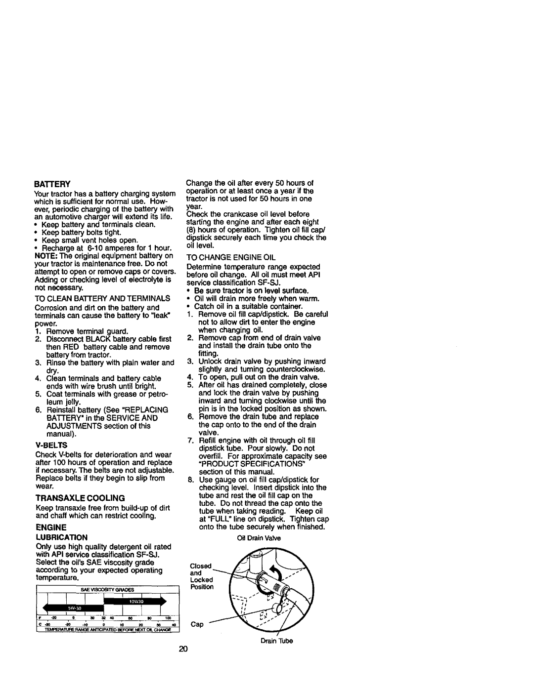 Craftsman 917.272233 To Clean BAI-FERYAND Terminals, Transaxle Cooling, Engine Lubrication, To Change Engine OIL 