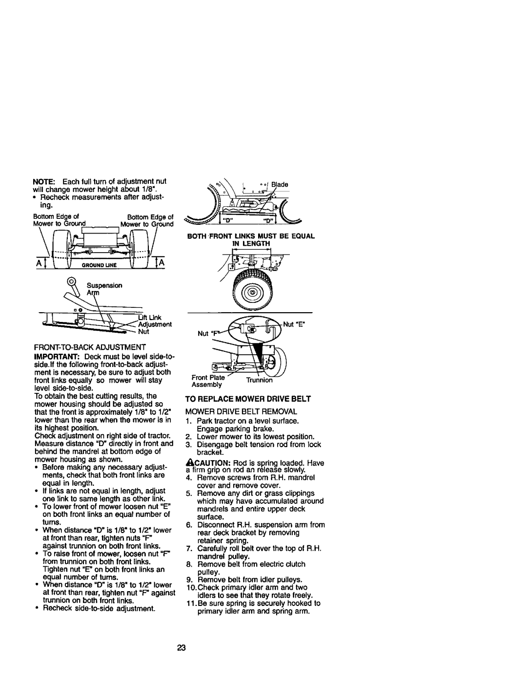 Craftsman 917.272233 owner manual Both Frontlinks Must be Equal Length, Important Deck must be level side-to 