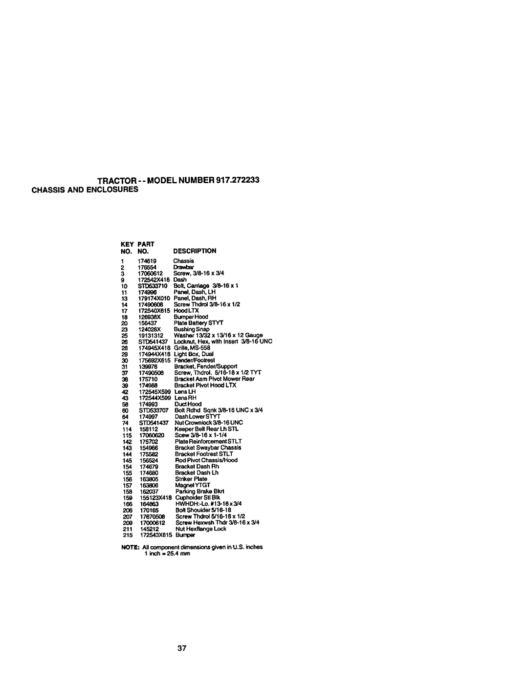 Craftsman 917.272233 owner manual KEY Part Description 