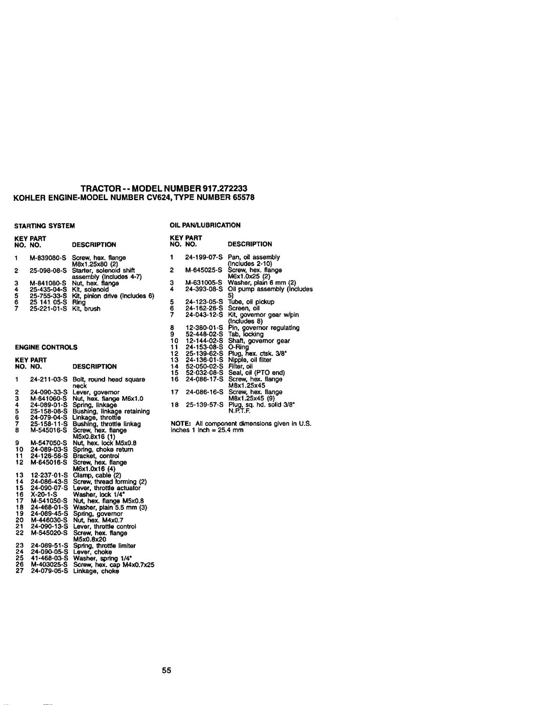 Craftsman 917.272233 owner manual Keypart NO. no Description, Engine Controls KEY Part NO. no Description 