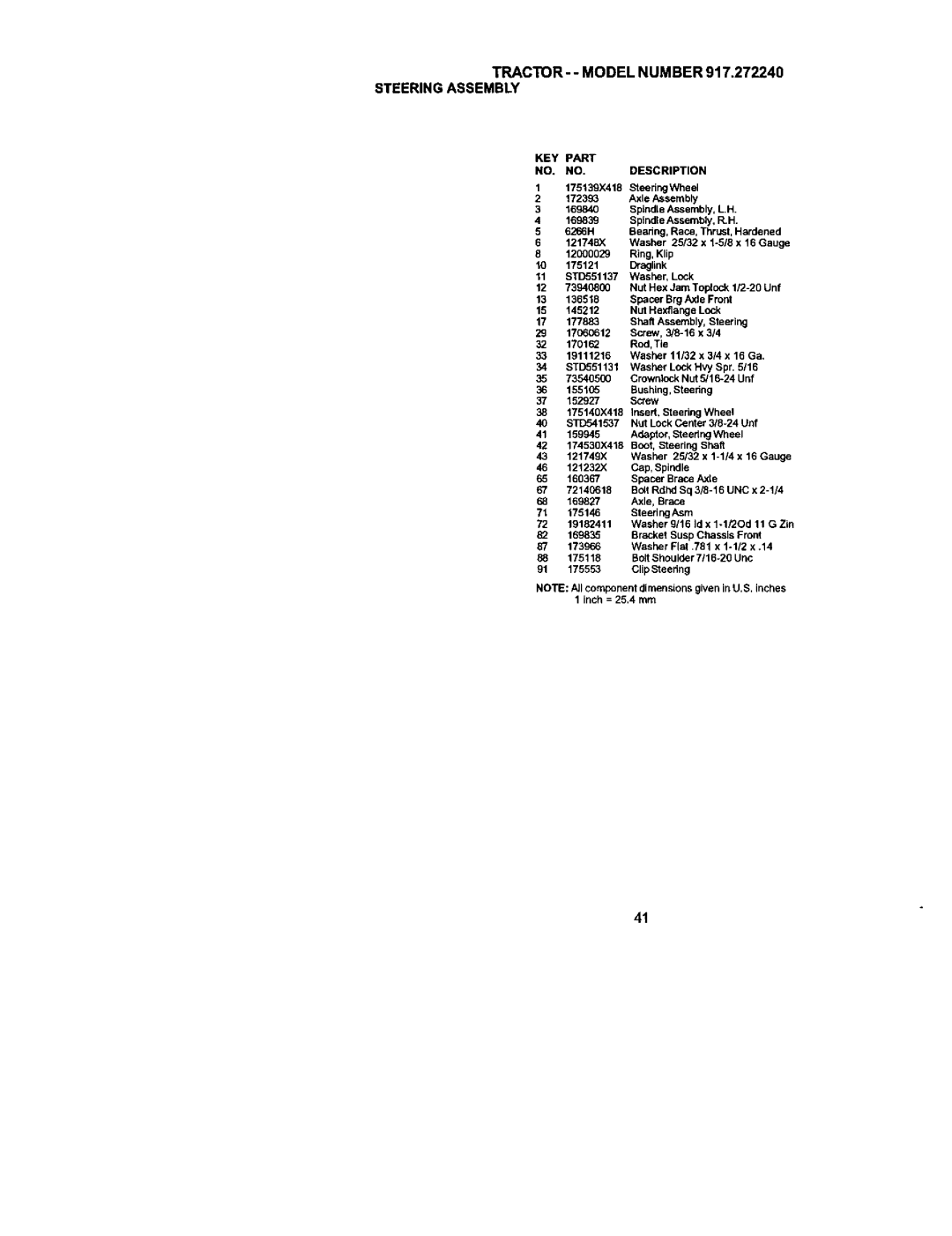 Craftsman manual TRACTOR-- Model Number 917.272240 Steeringassembly 