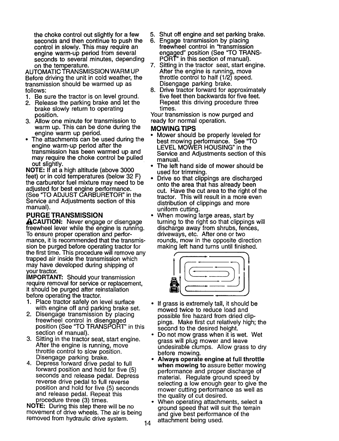 Craftsman 917.272247 owner manual Purge Transmission, Mowing Tips 