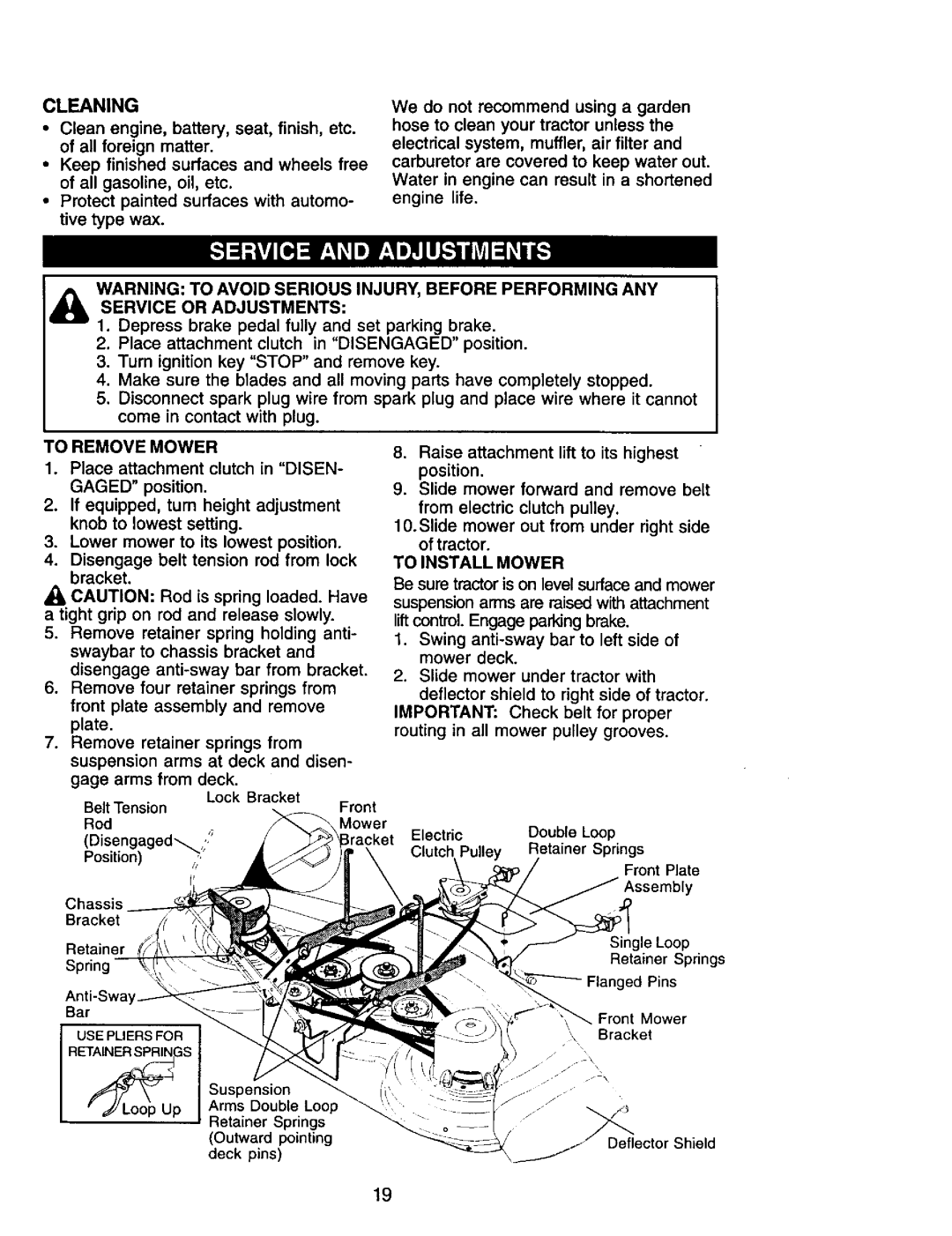 Craftsman 917.272247 owner manual Cleaning, To Remove Mower, Gaged 