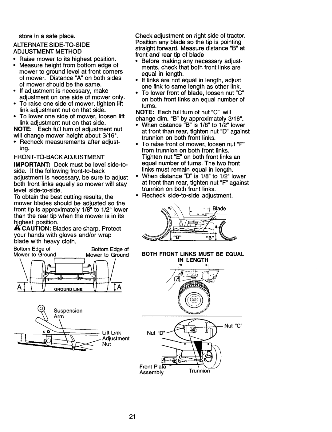 Craftsman 917.272247 owner manual Alternate SIDE-TO-SIDE Adjustment Method, Fronto-Backadjustment 