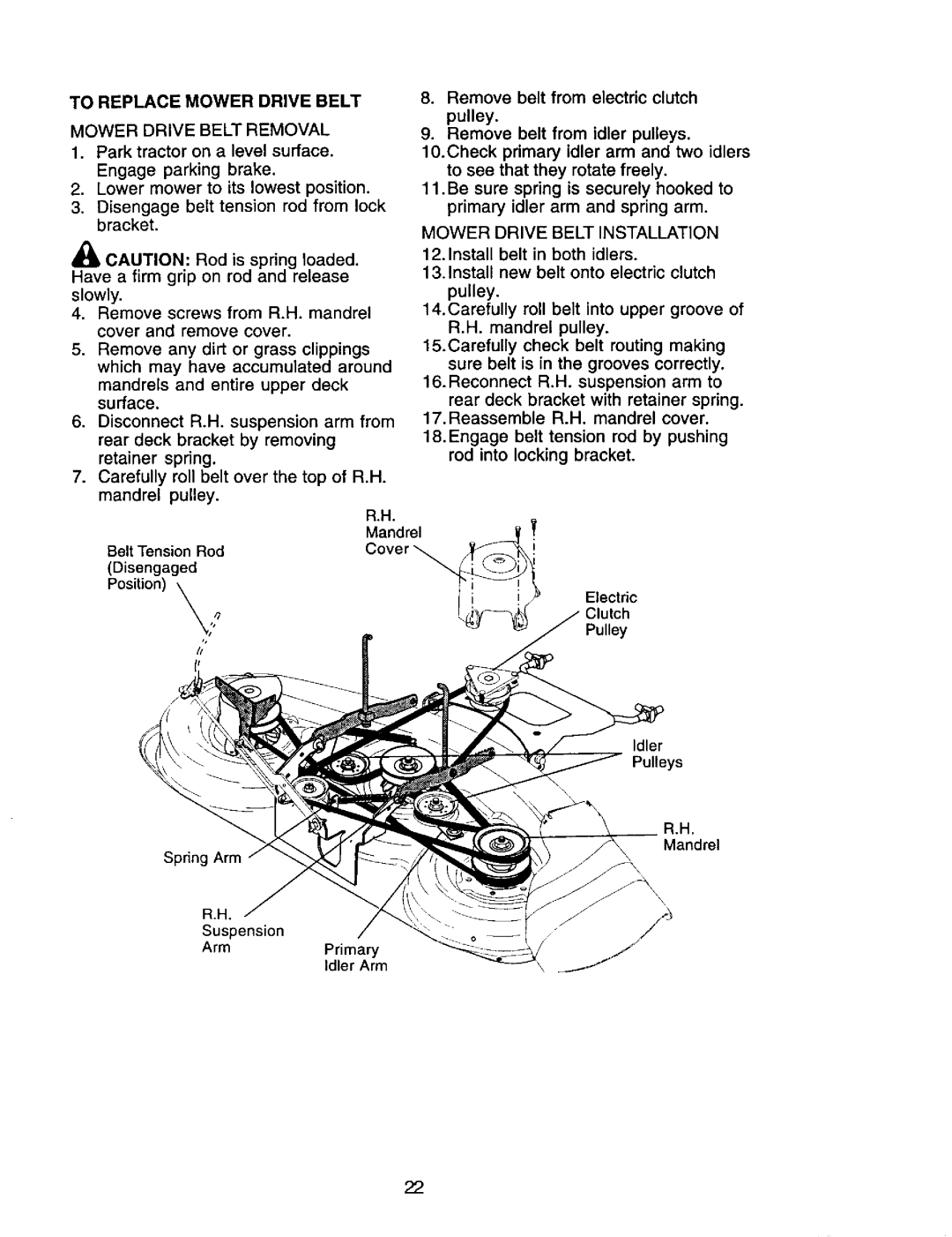 Craftsman 917.272247 owner manual To Replace Mower Drive Belt, Mower Drive Belt Removal, Mower Drive Belt Installation 