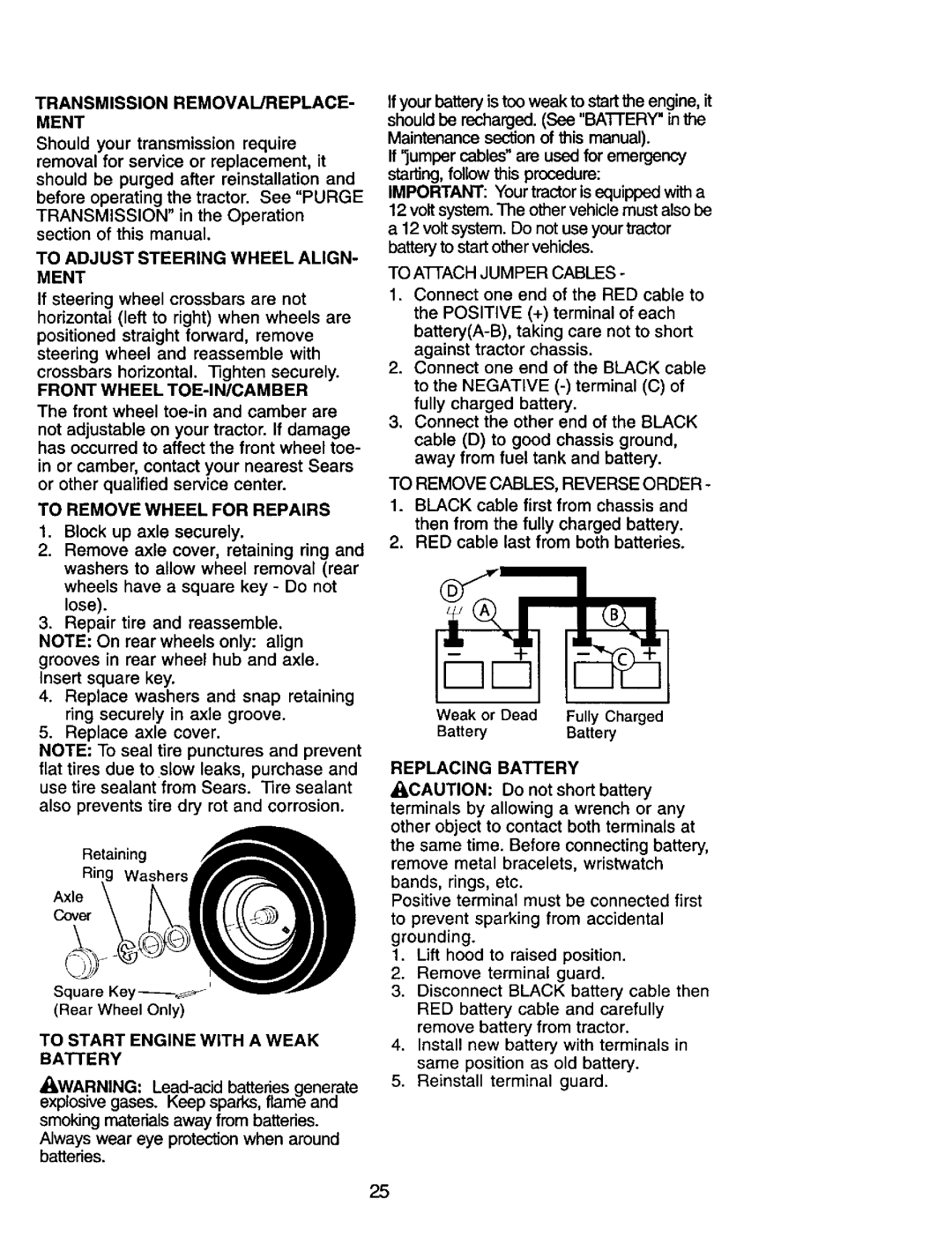 Craftsman 917.272247 owner manual To Remove Wheel for Repairs 