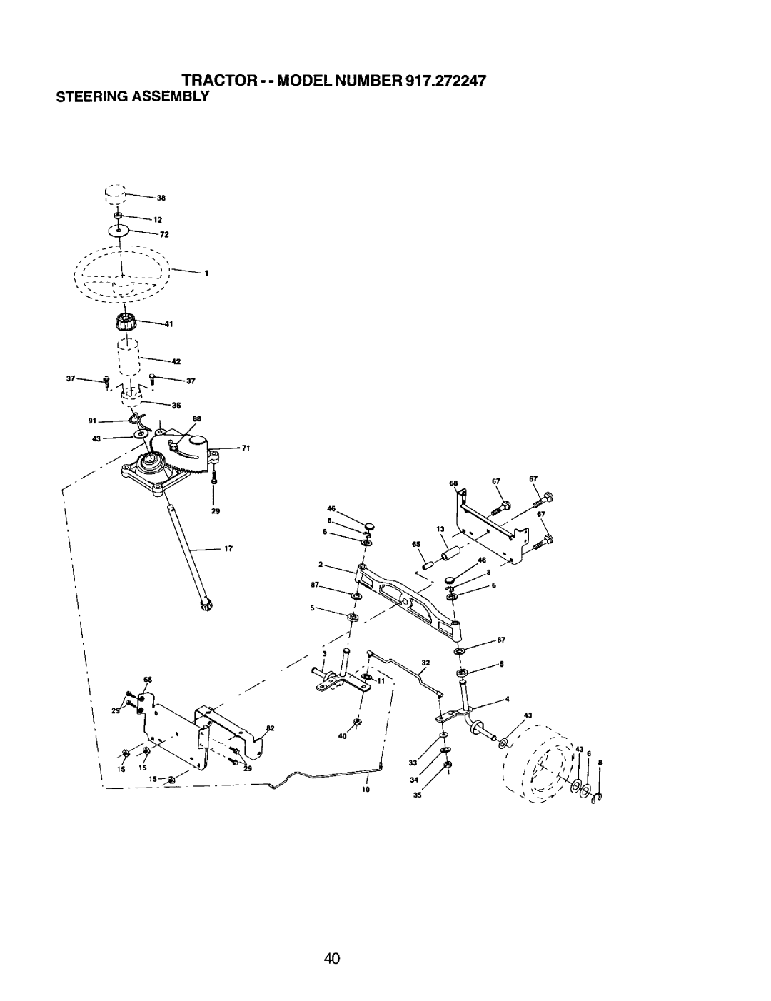 Craftsman 917.272247 owner manual Tractor - Model Number Steering Assembly 