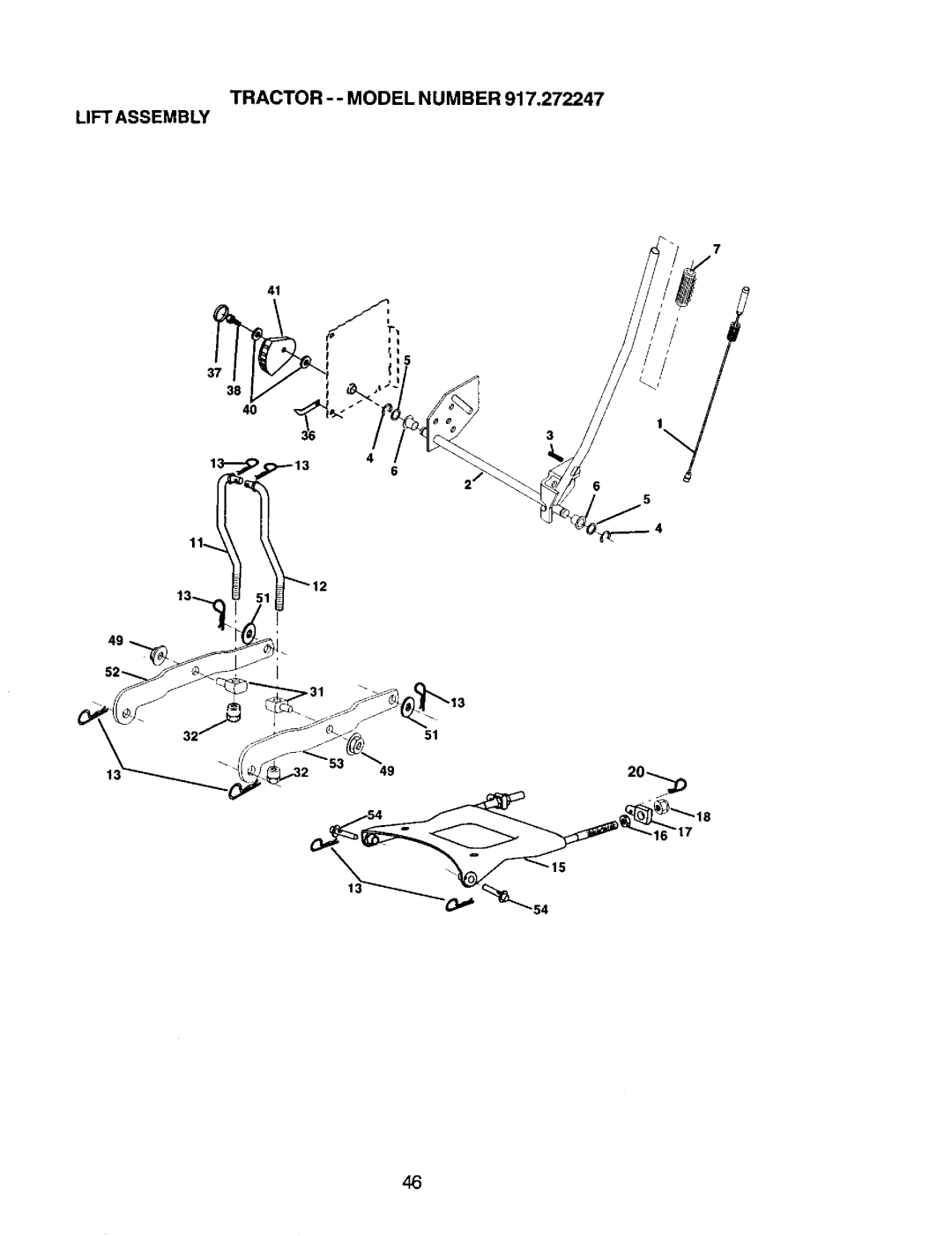 Craftsman 917.272247 owner manual Tractor - Model Number Lift Assembly 