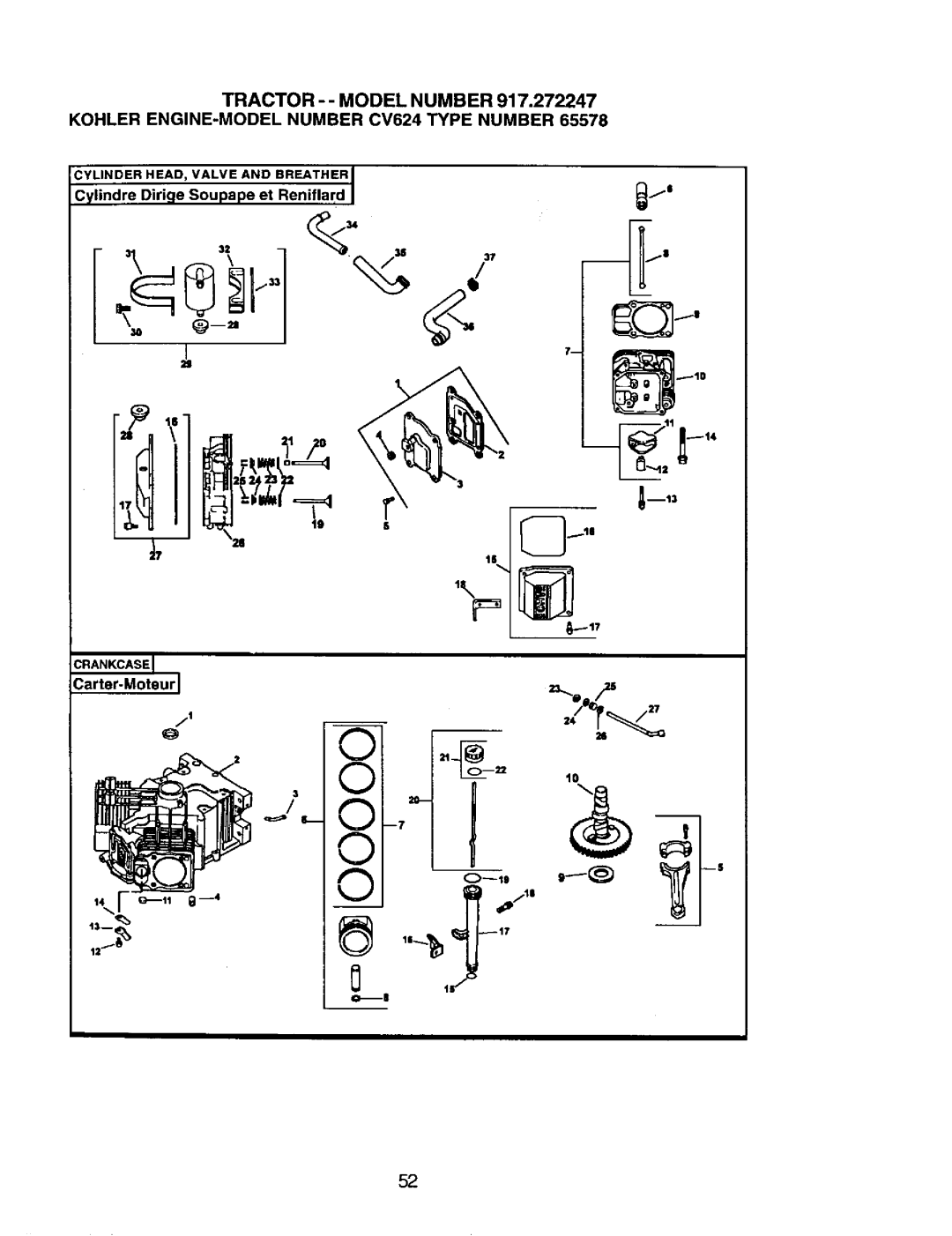 Craftsman 917.272247 c l, Tractor - - Model Number, KOHLER ENGINE-MODELNUMBER CV624 TYPE NUMBER, _mt3, jl m10, x._l 