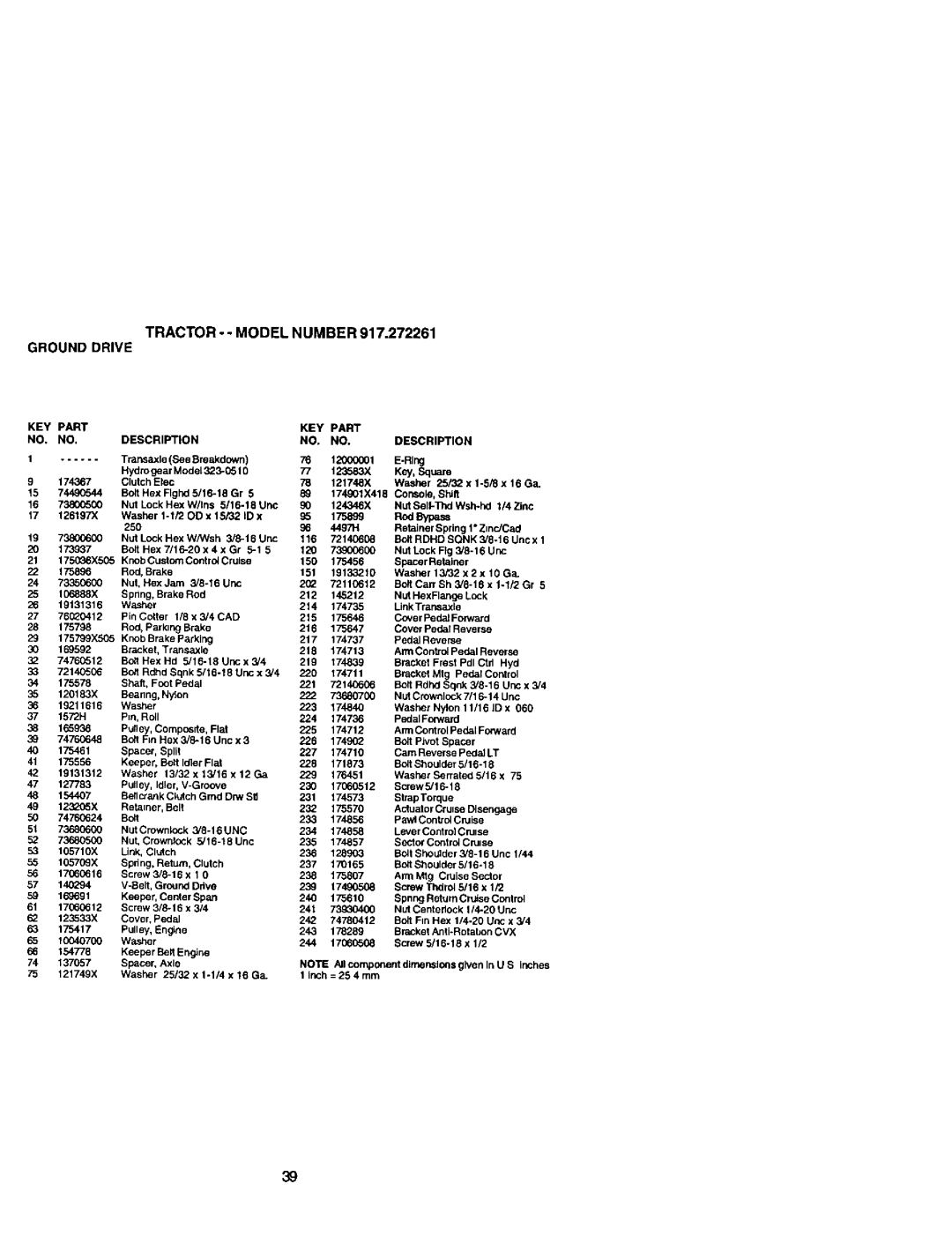 Craftsman 917272261 owner manual Tractor Model Number Ground Drive, 74713 