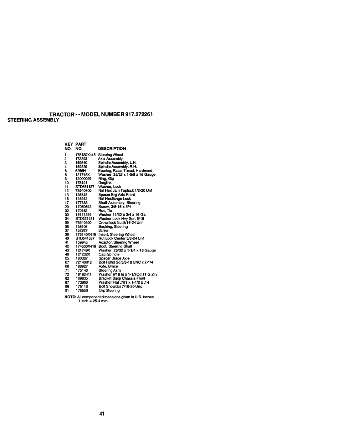 Craftsman 917272261 owner manual TRACTOR--MODEL Number Steeringassembly, KEY Part NO. NO.DESCRIPTION 