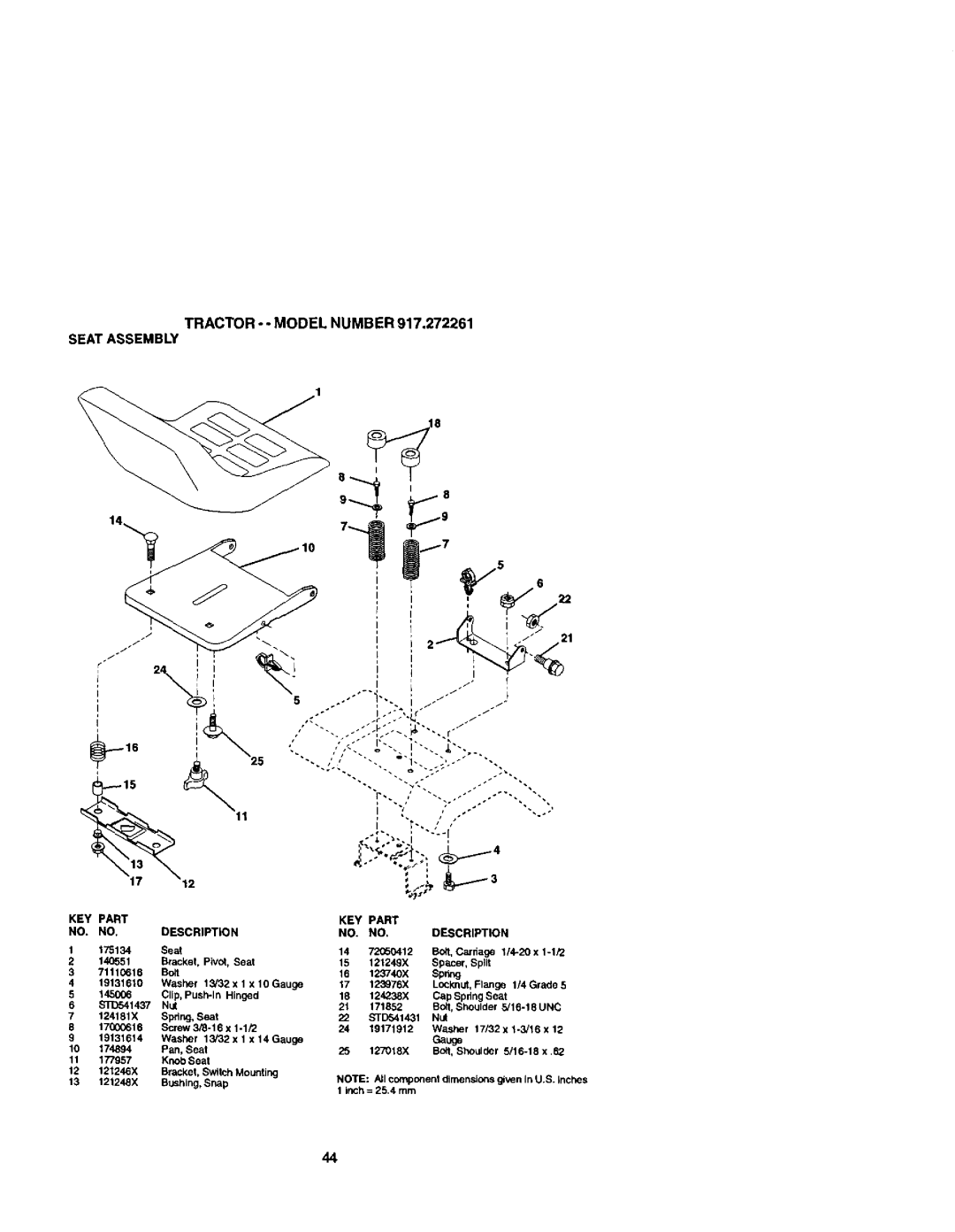 Craftsman 917272261 owner manual TRACTOR--MODELNUMBER917.272261 Seatassembly 