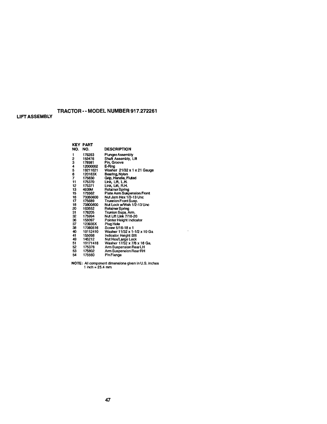 Craftsman 917272261 owner manual TRACTOR- Model Number Liftassembly 