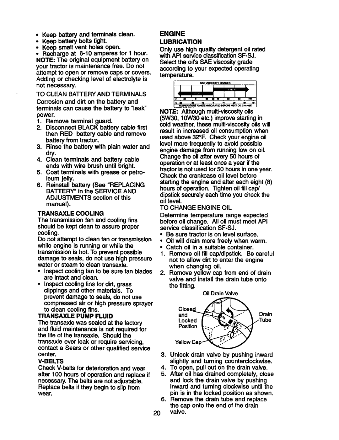 Craftsman 917.272281 To Clean Battery and Terminals, Transaxle Cooling, Transaxle Pump Fluid, Engine Lubrication, Belts 