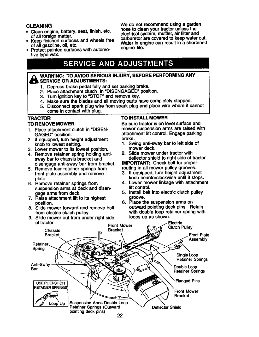 Craftsman 917.272281 owner manual Cleaning, Service or Adjustments, Install Mower To Remove, Gaged 