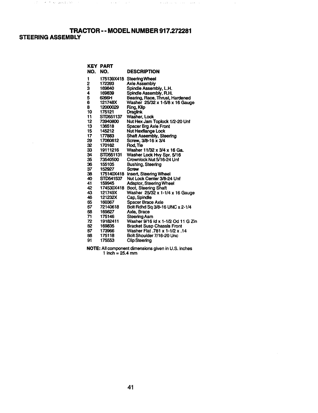 Craftsman owner manual Tractor - Model Number 917.272281 Steering Assembly, KEY Part NO. NO. Description 