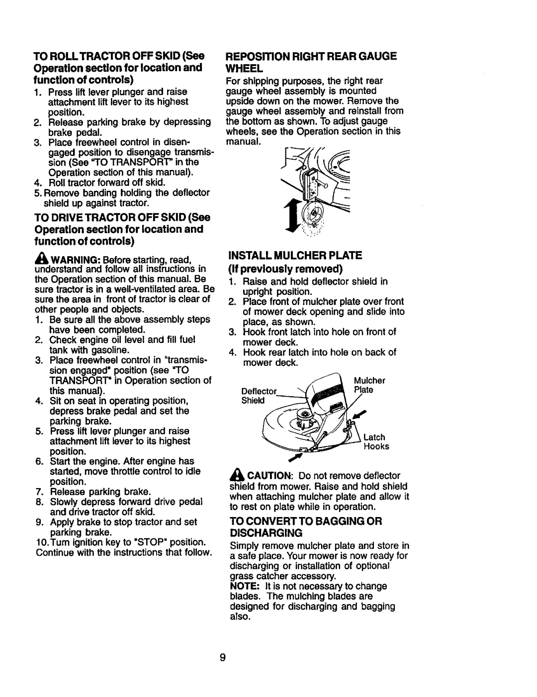 Craftsman 917.272281 owner manual Install Mulcher Plate, To Convert to Bagging or Discharging 