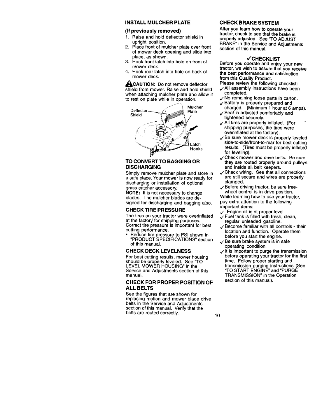 Craftsman 917.27242 owner manual Install Mulcher Plate 