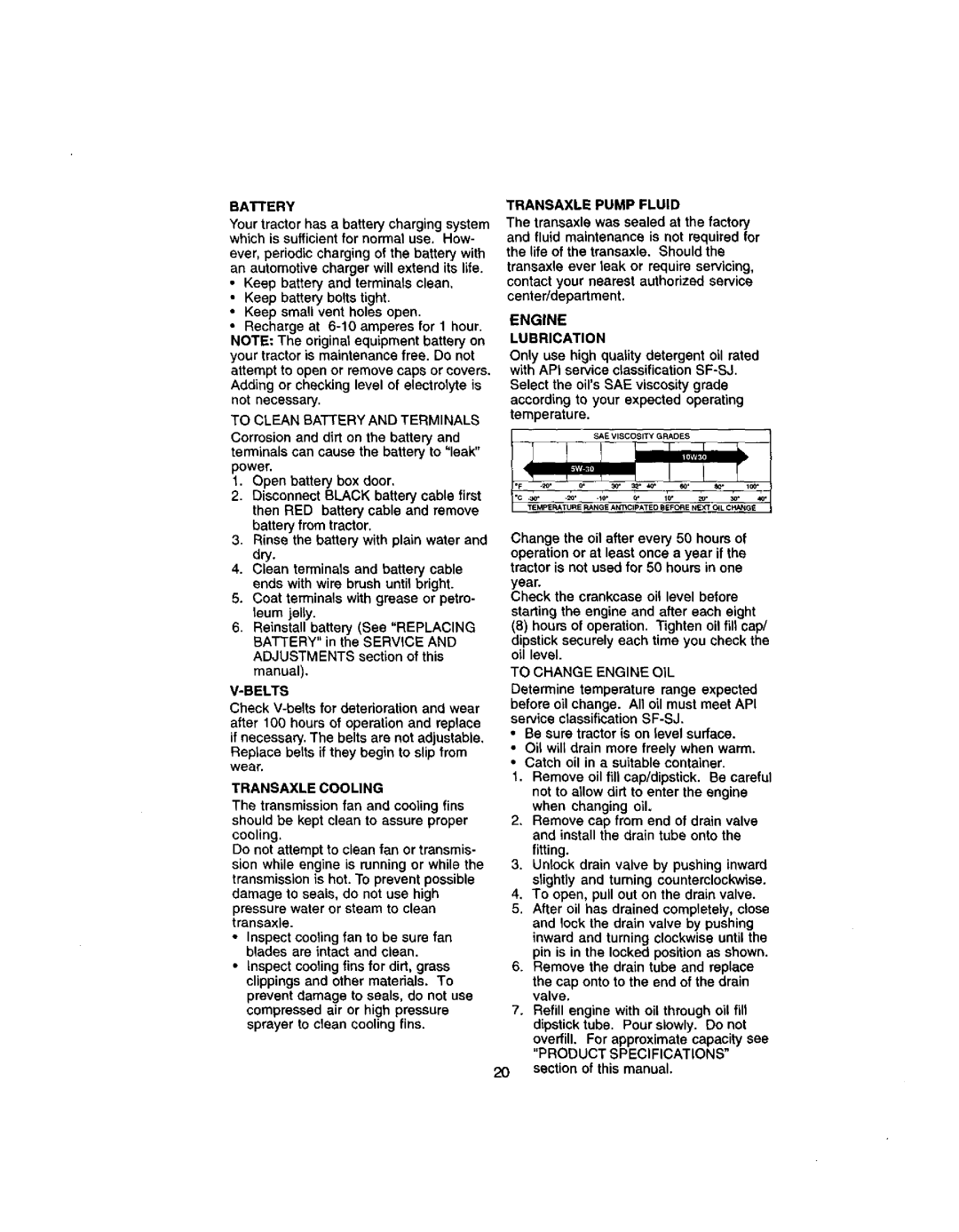 Craftsman 917.27242 To Clean Battery and Terminals, Belts, Tranbaxle Cooling Transaxle Pump Fluid, Engine Lubrication 