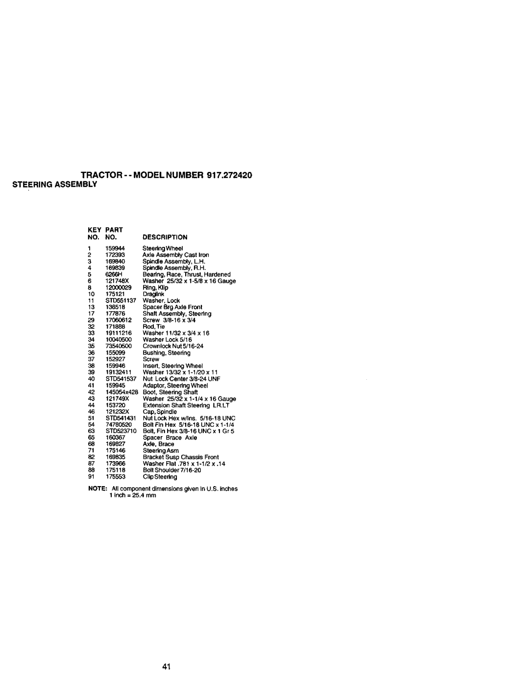 Craftsman owner manual TRACTOR- -MODELNUMBER917.272420 Steeringassembly 