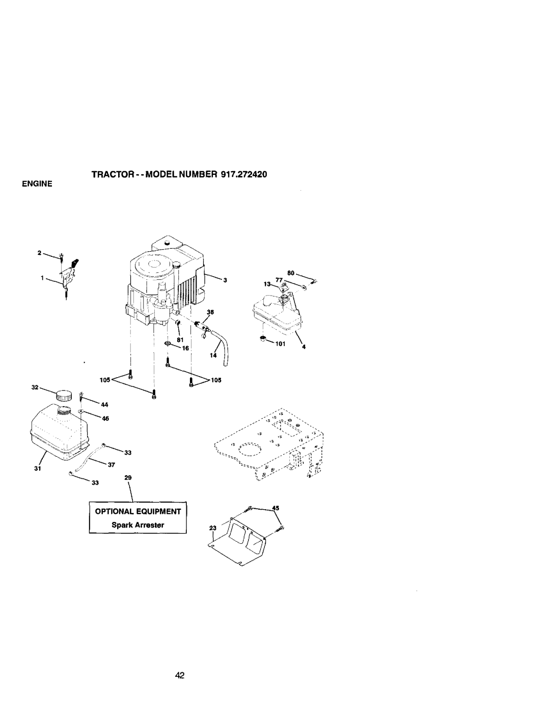 Craftsman 917.27242 owner manual Tractor - Model Number, Optional Equipment r Spark Arrester 