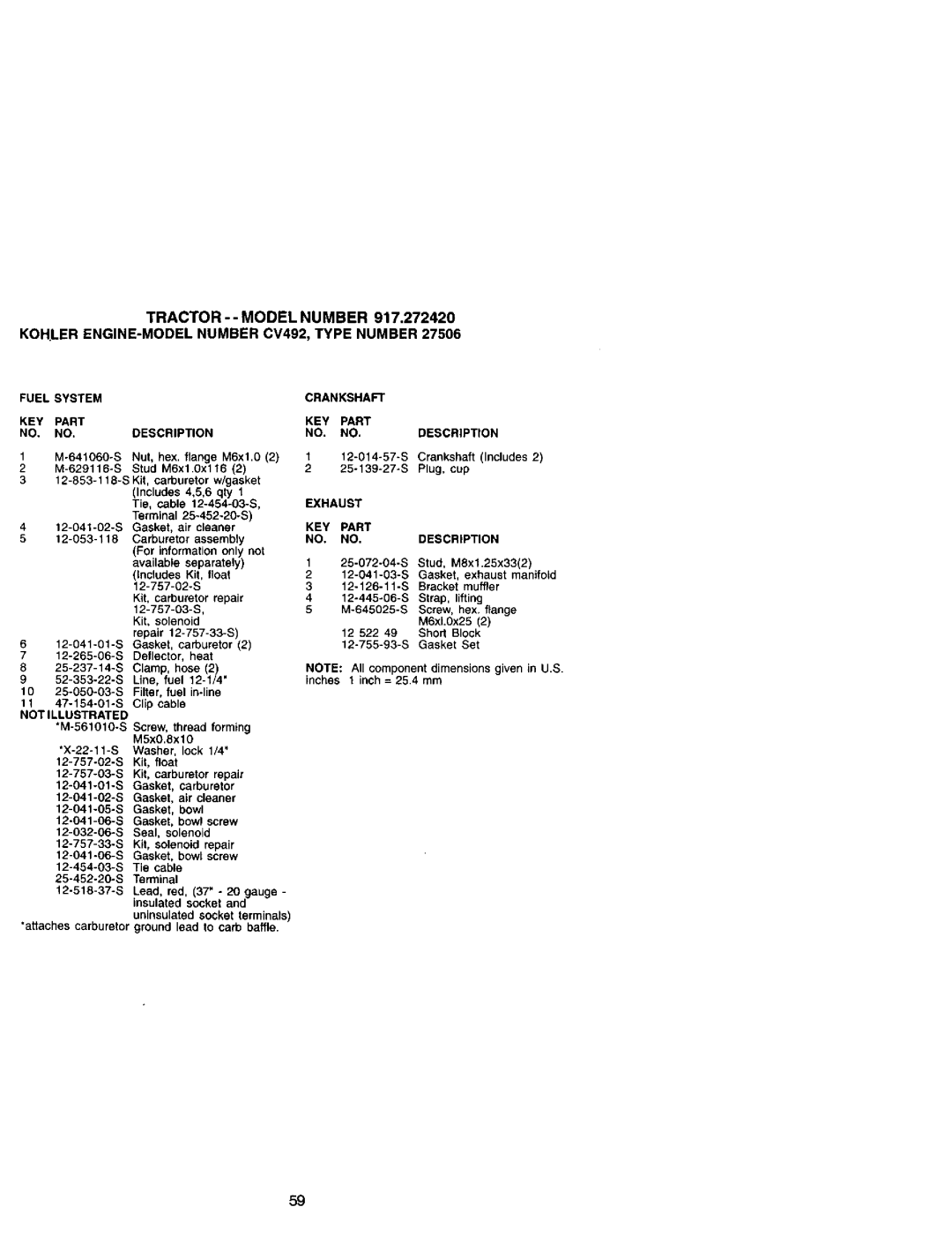 Craftsman 917.27242 owner manual Crankshaft KEY Part 