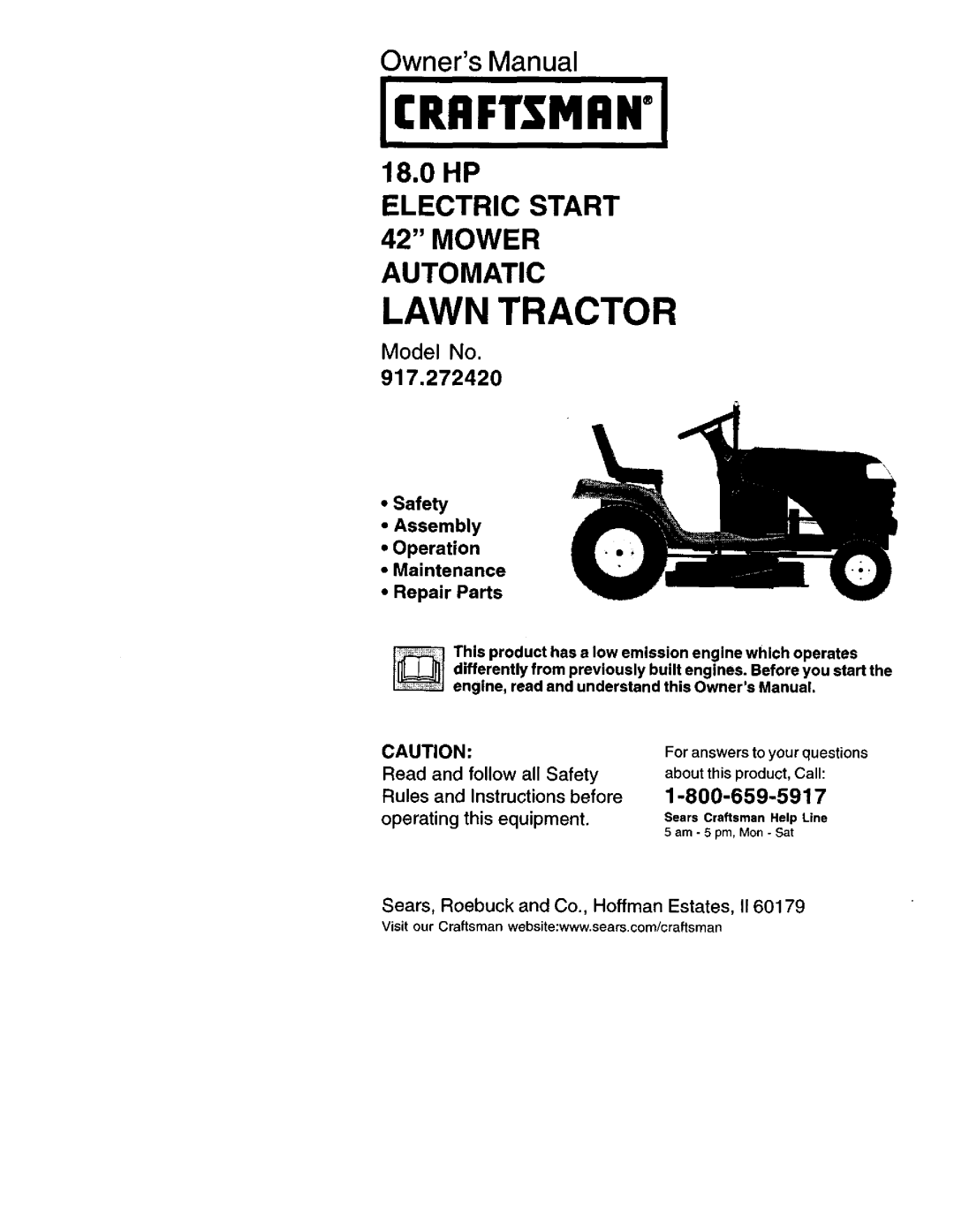 Craftsman 917.27242 owner manual Model No, •Safety •Assembly •Operation •Maintenance, •Repair Parts, Read, Rules 