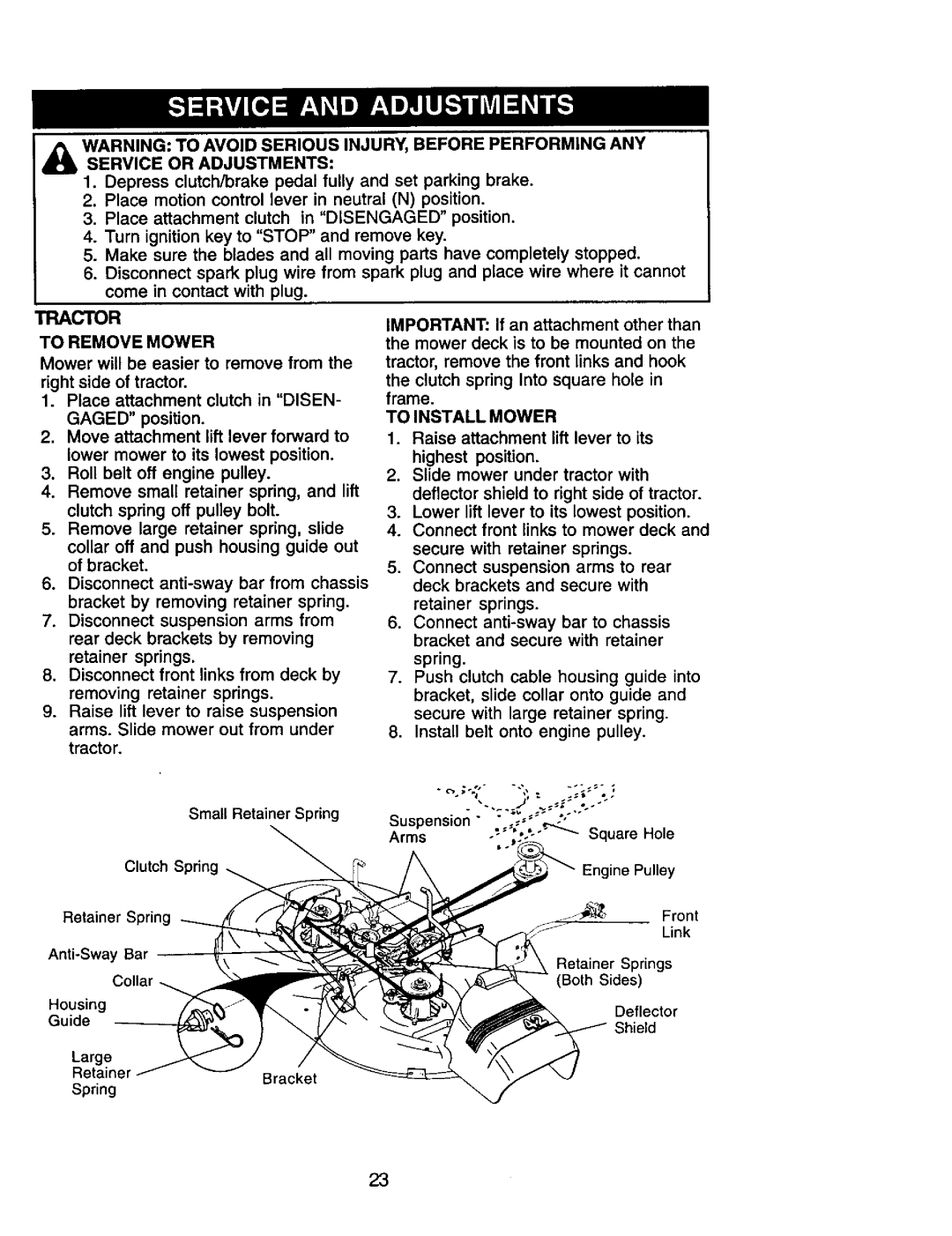 Craftsman 917.272464 owner manual To Remove Mower, To Install Mower, Large 