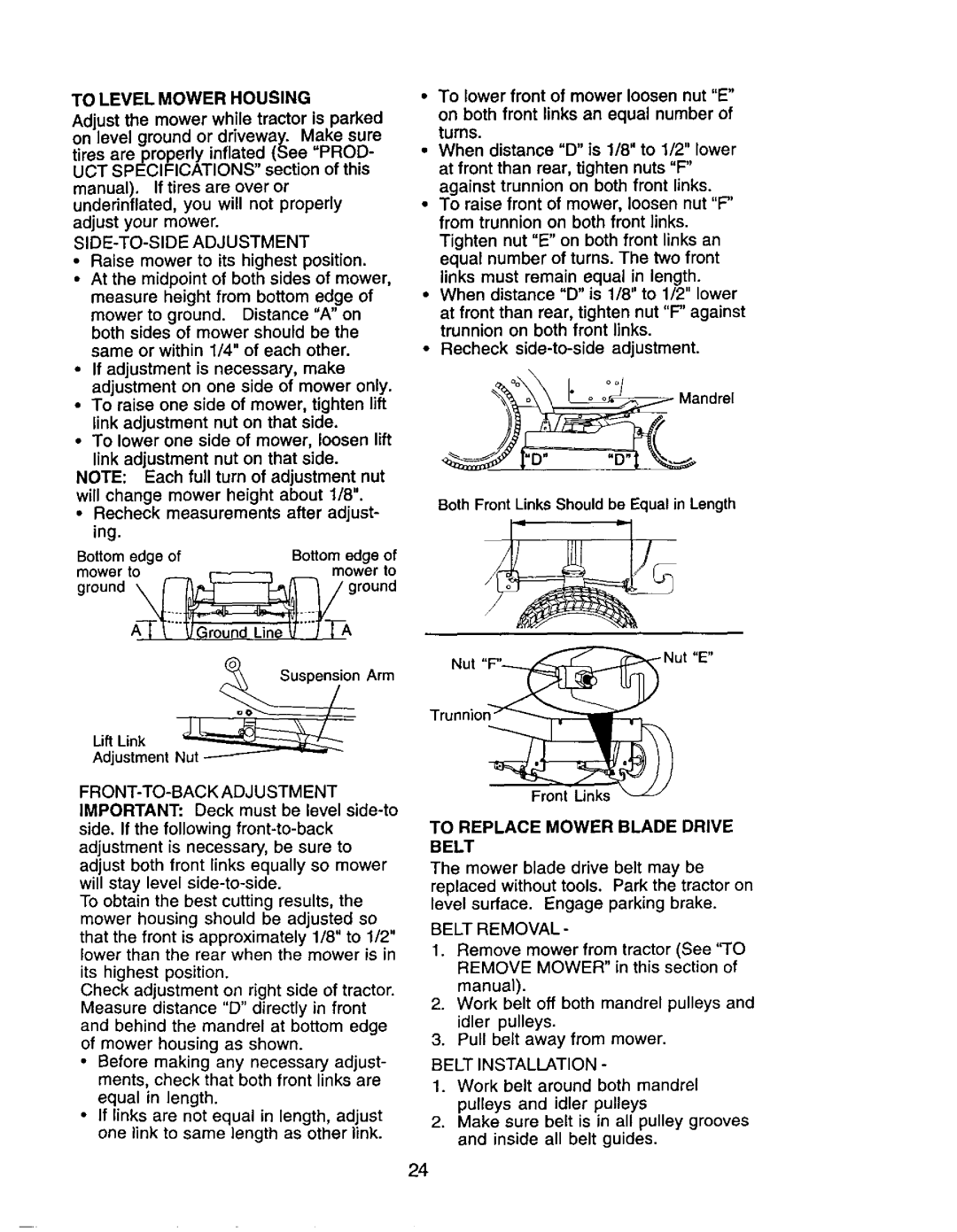 Craftsman 917.272464 To Level Mower Housing, SIDE-TO-SIDE Adjustment, To Replace Mower Blade Drive Belt, Belt Installation 