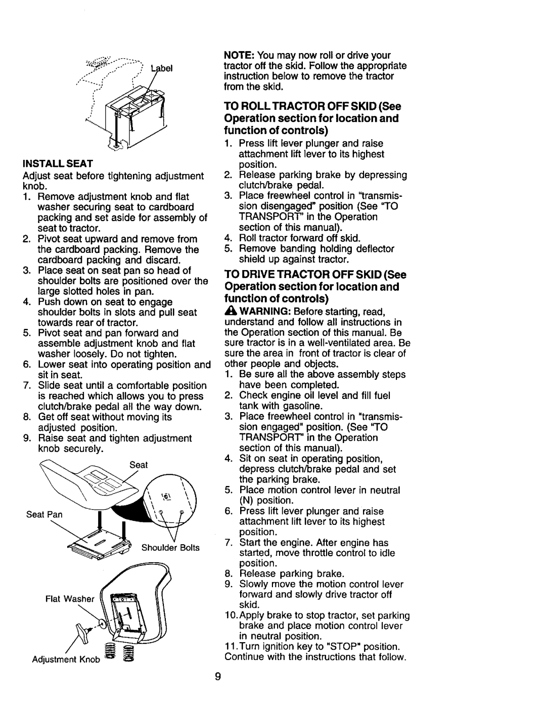 Craftsman 917.272464 owner manual Install Seat 