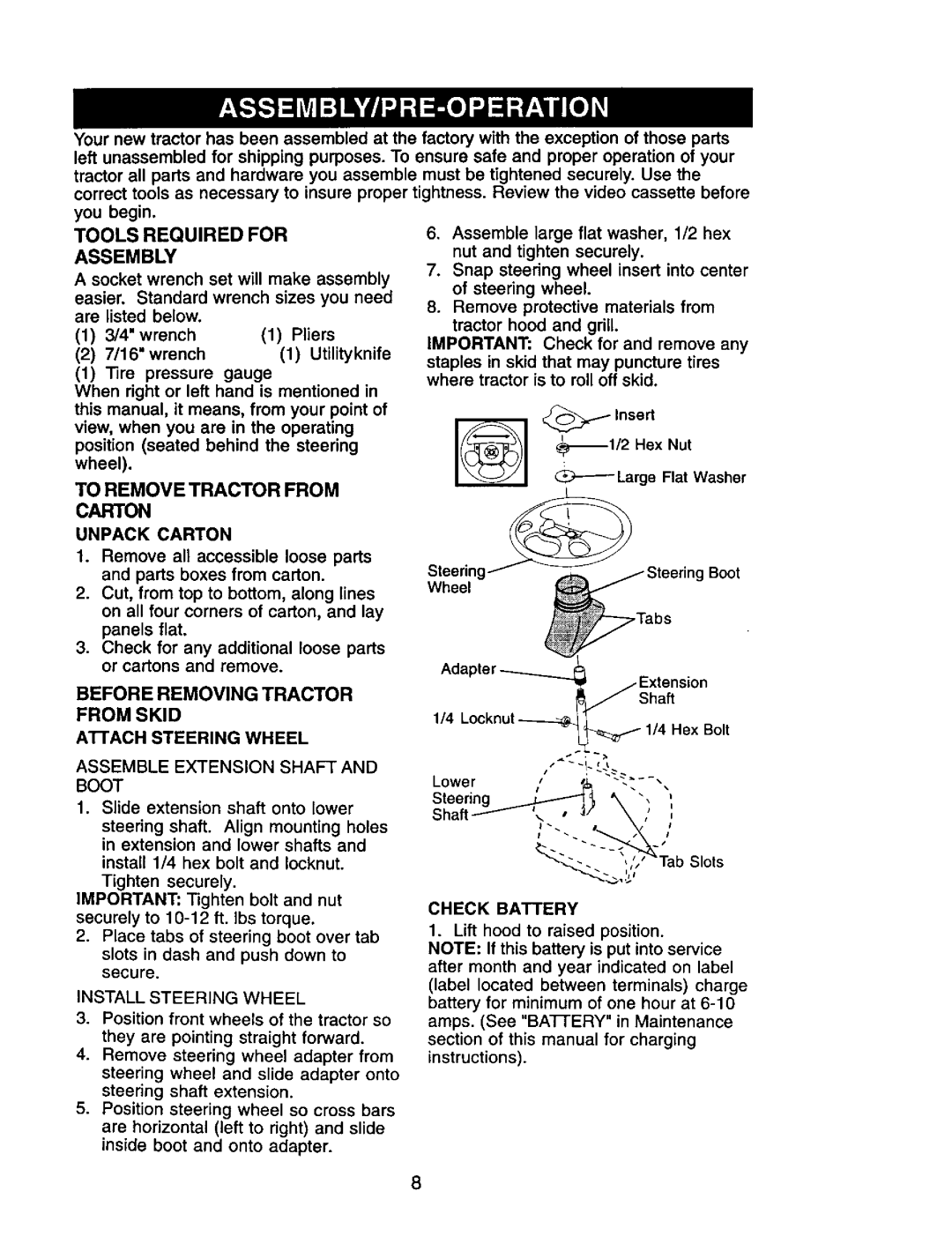 Craftsman 917.272464 owner manual To Remove Tractor From Carton 