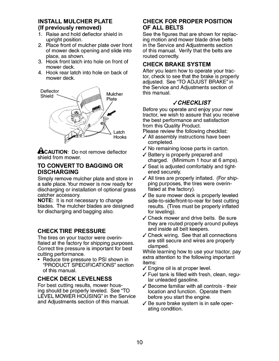 Craftsman 917.27267 owner manual Checktire Pressure 