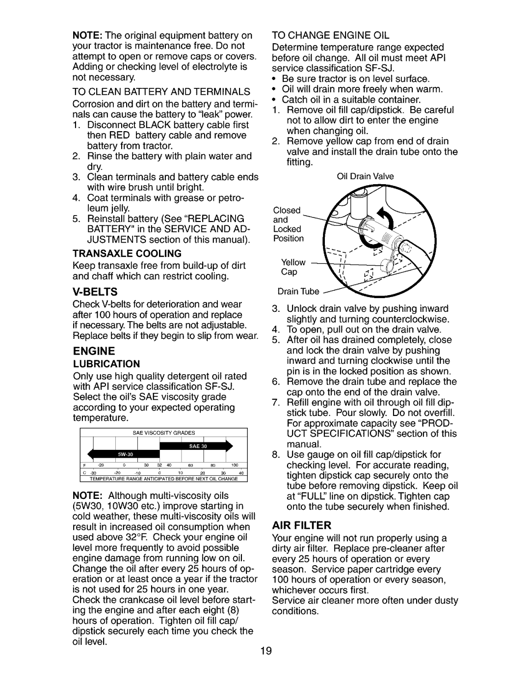 Craftsman 917.27267 owner manual AIR Filter, Belts, To Change Engine OIL 