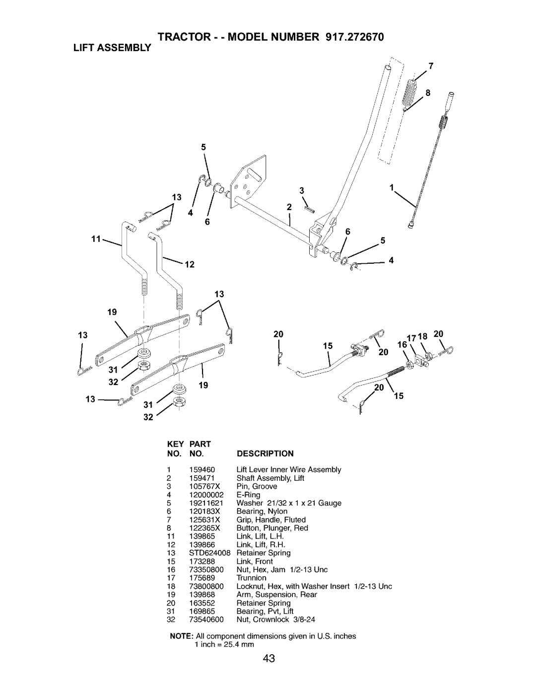 Craftsman 917.27267 owner manual 1331, Tractor - Model Number Lift Assembly 