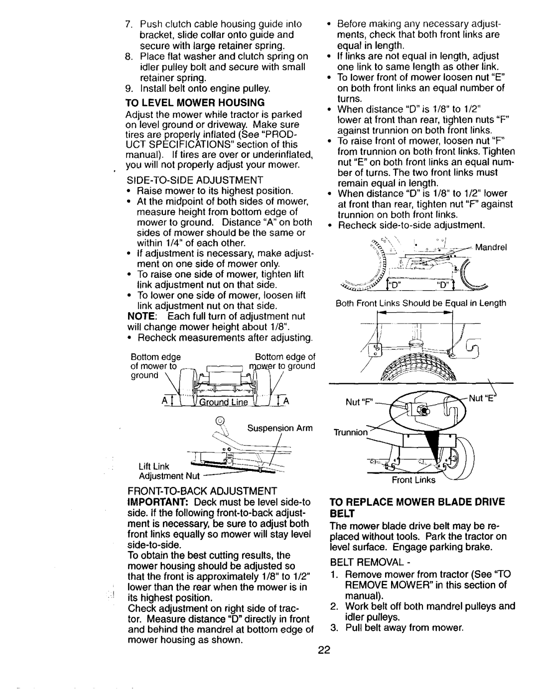 Craftsman 917272673 To Replace Mower Blade Drive Belt, To Level Mower Housing, SIDE-TO-SIDE Adjustment, Belt Removal 