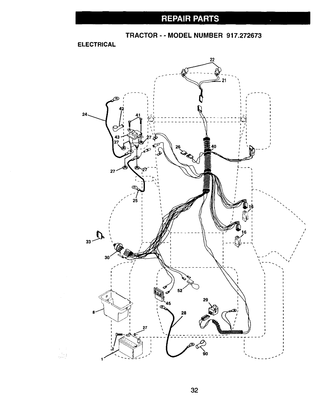 Craftsman 917272673 owner manual Tractor - Model, Electrical 