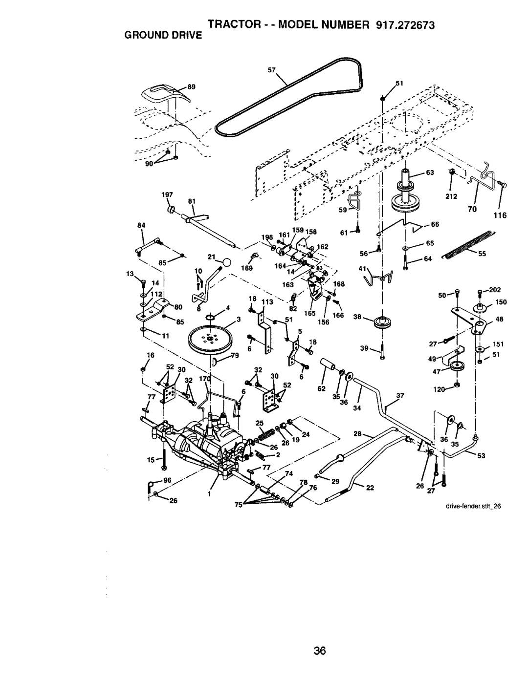 Craftsman 917272673 owner manual Tractor - Model Number Ground Drive, 197 