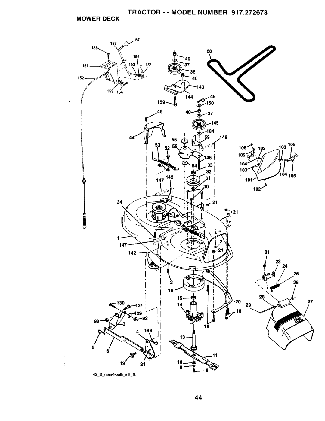 Craftsman 917272673 owner manual Tractor -- Model Number Mower Deck, 156 151, 142 