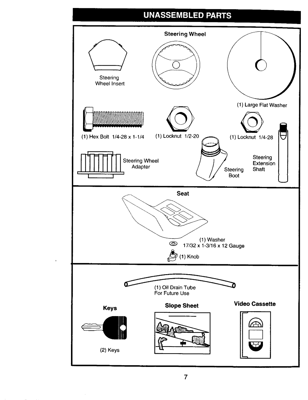 Craftsman 917272673 owner manual Seat, Keys, Video Cassette 