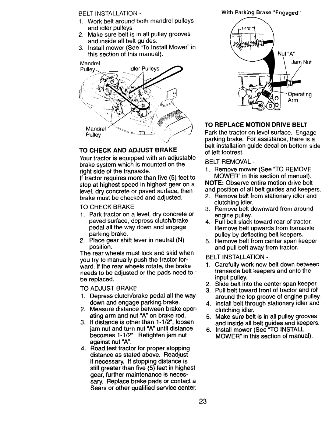 Craftsman 917272673 owner manual To Replace Motion Drive Belt 