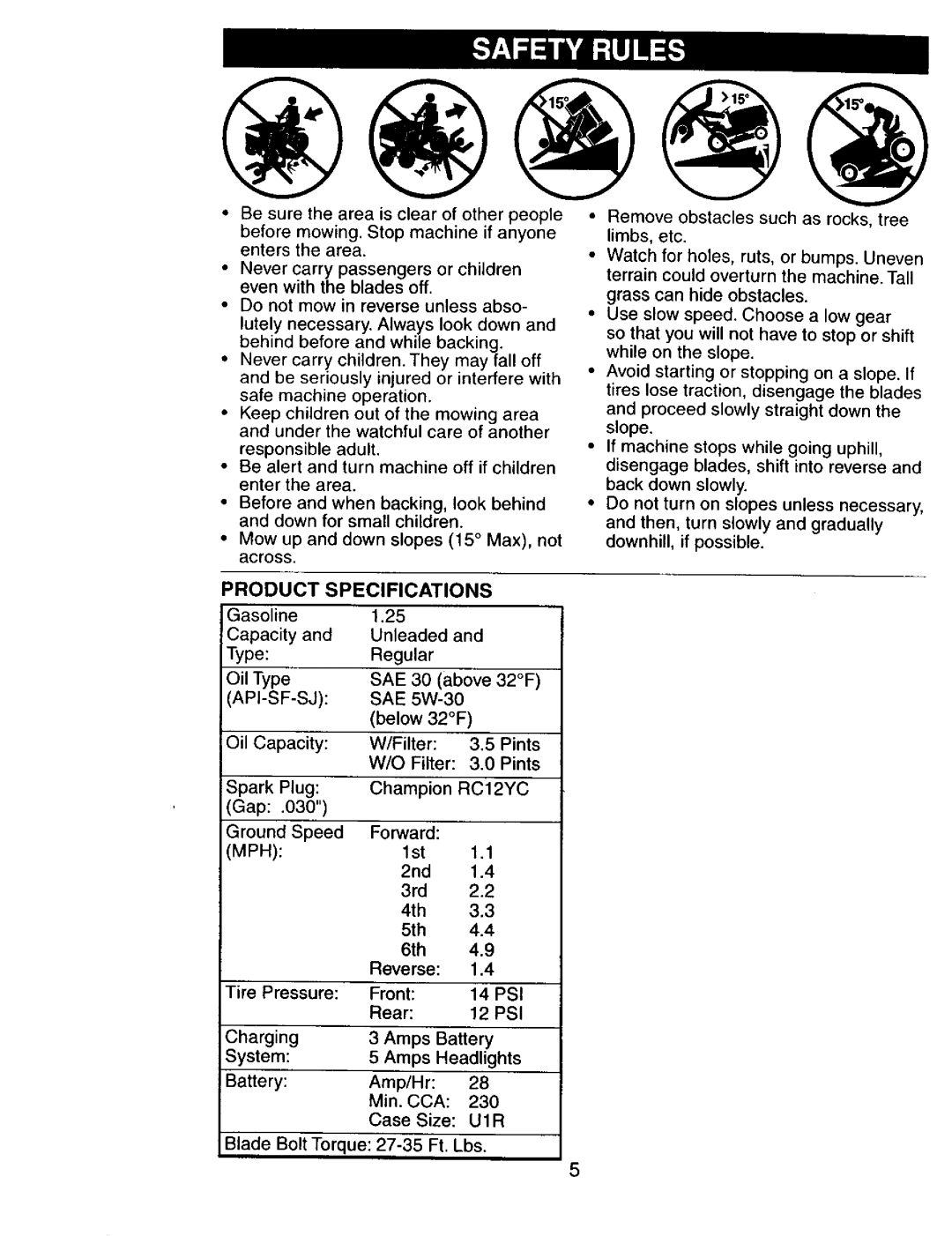 Craftsman 917272673 owner manual Product Specifications 