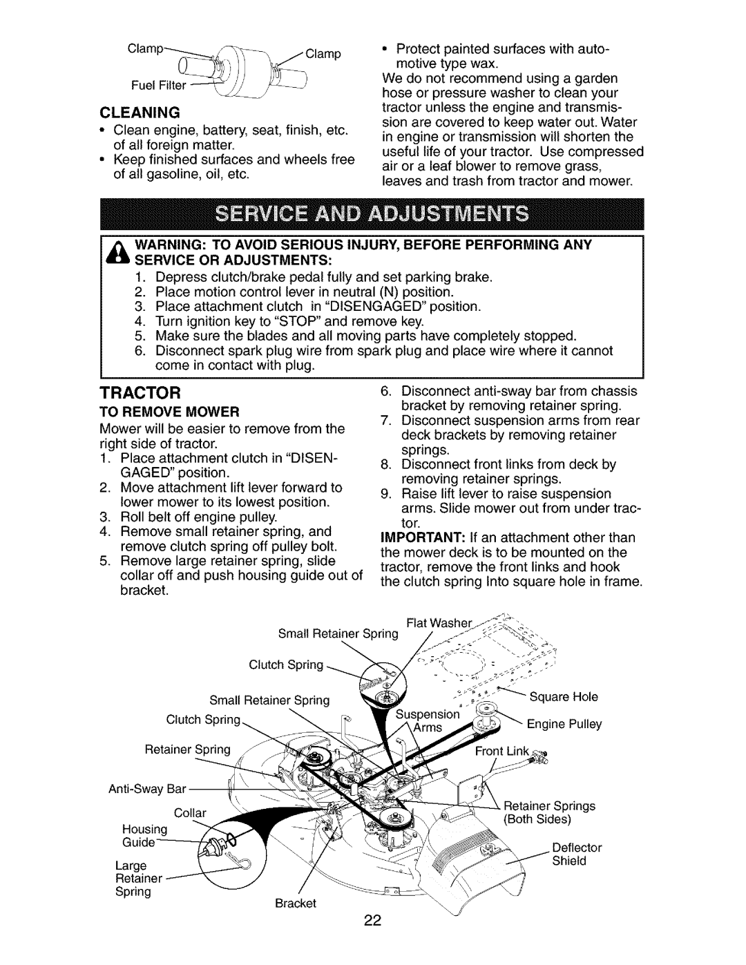 Craftsman 917.27268 manual Cleaning, To Remove Mower 